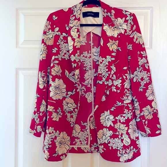 Zara red floral silk blazer. Size S - Picture 1 of 5